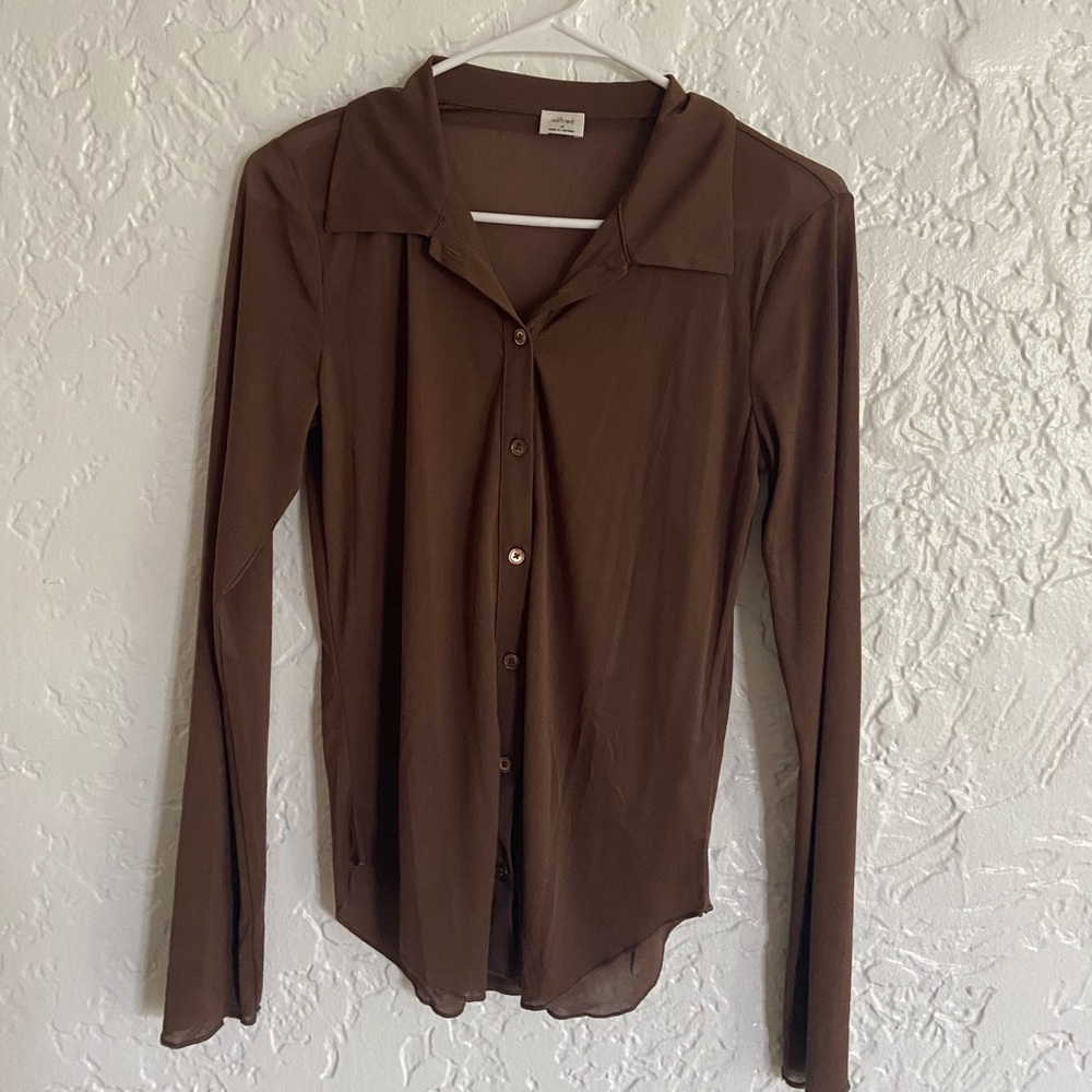 Aritzia Wildfred sheer brown button down
